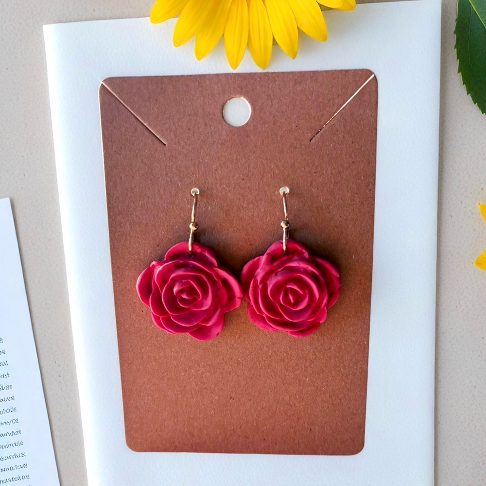 Pretty Pink Clay Rose Earrings